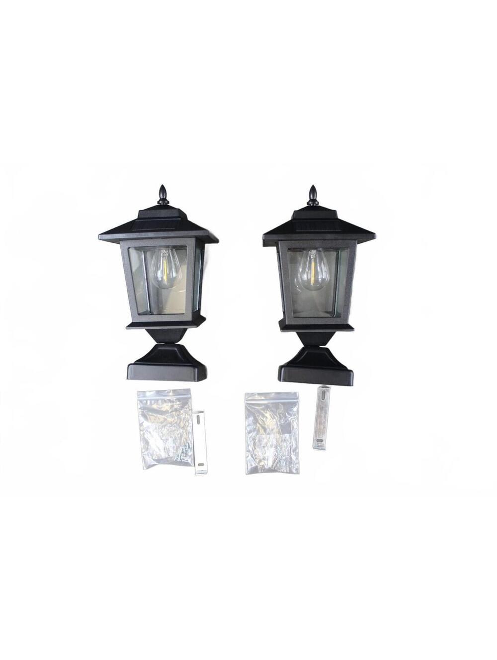 Set of 2 Black Outdoor Solar Lanterns with Mounting Hardware